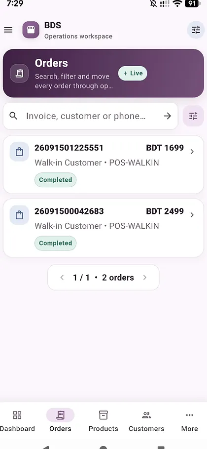 Flutter Android admin order list