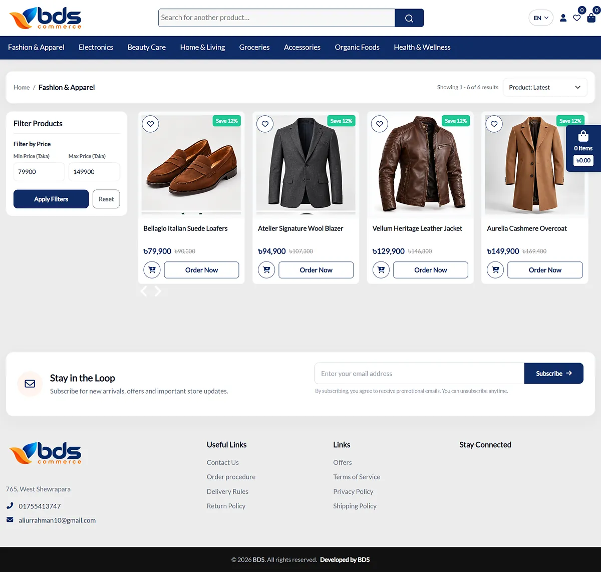 Real ecommerce Fashion and Apparel category page with filters and product listing